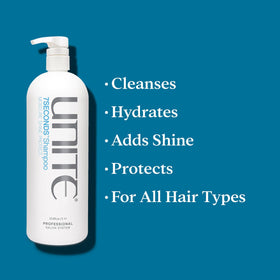 UNITE Hair foamy texture on hand showing gentle lather and moisturizing cleanse benefit