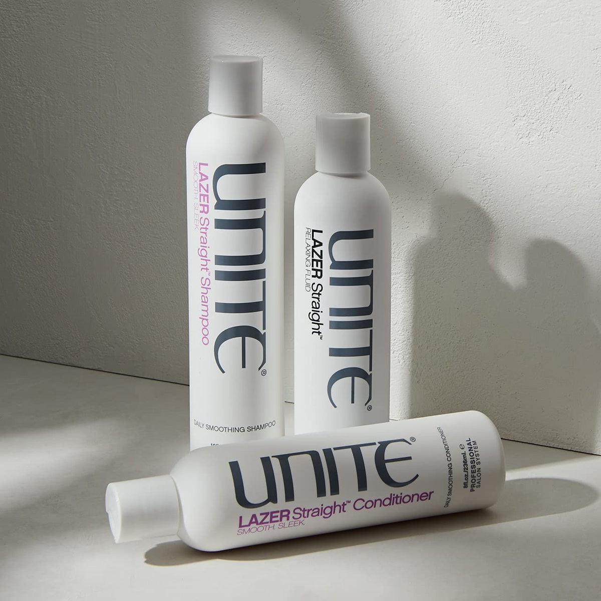 UNITE LAZER Straight before and after hair image showing straighter shiny result benefit