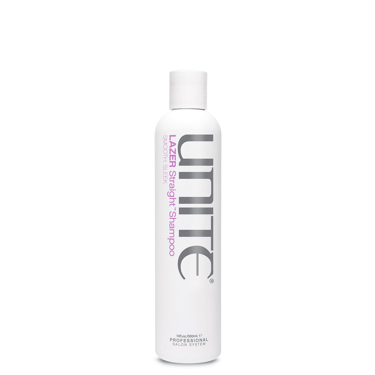 UNITE LAZER Straight shampoo front packaging showing label and size, highlights smoothness benefit