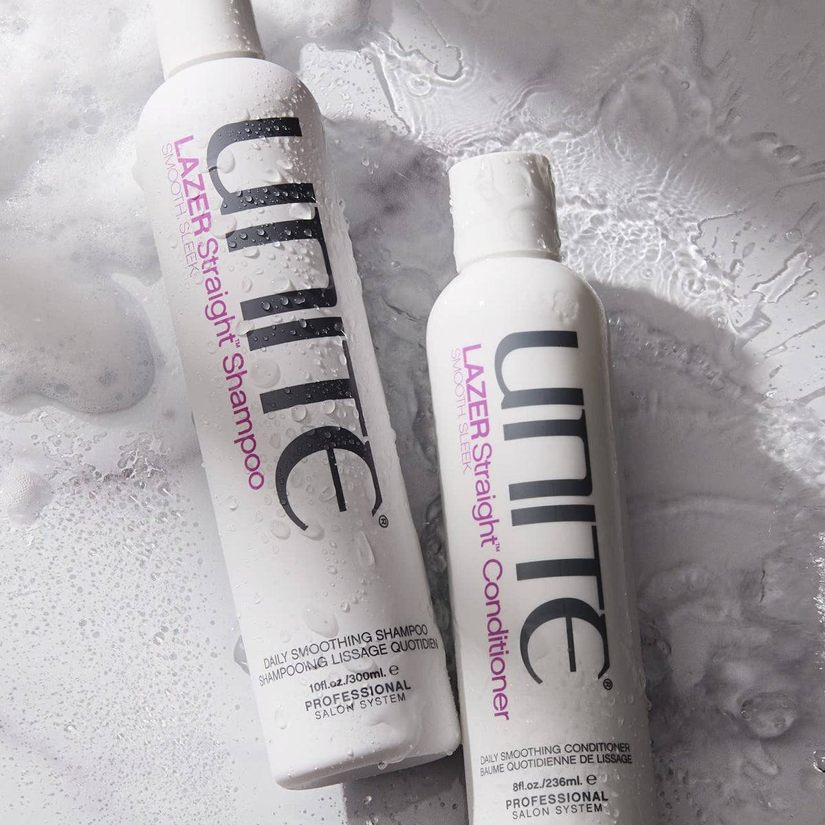 UNITE LAZER Straight shampoo creamy texture close-up illustrating moisturizing and smoothing action