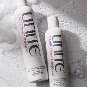 UNITE LAZER Straight shampoo creamy texture close-up illustrating moisturizing and smoothing action