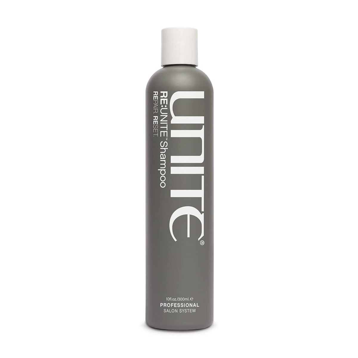 UNITE RE:UNITE front packaging showing bottle and label, highlights reparative benefits