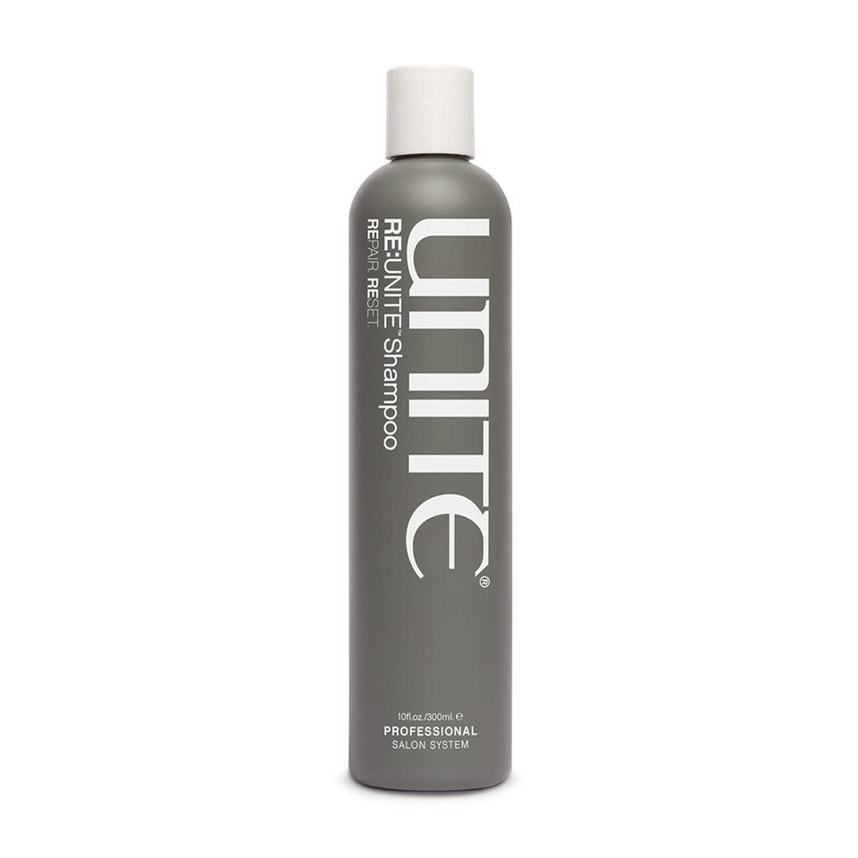 UNITE RE:UNITE front packaging showing bottle and label, highlights reparative benefits
