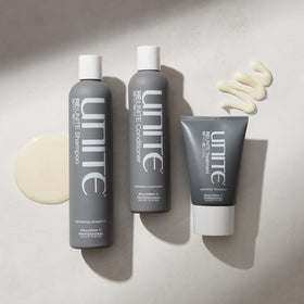 UNITE RE:UNITE bottle next to a 10 oz measuring scale showing product size and value