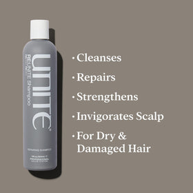 UNITE RE:UNITE creamy shampoo texture close-up showing gentle lather and conditioning feel
