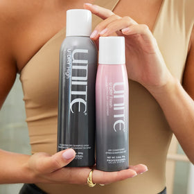 UNITE U:DRY High being sprayed into roots to add volume and texture instantly