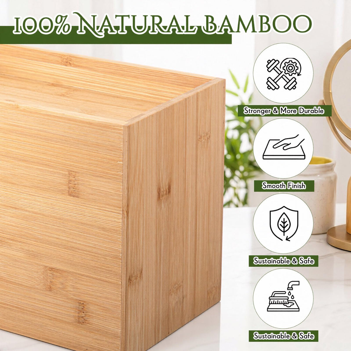 Unittype close-up of bamboo grain and lacquer finish for durable elegance