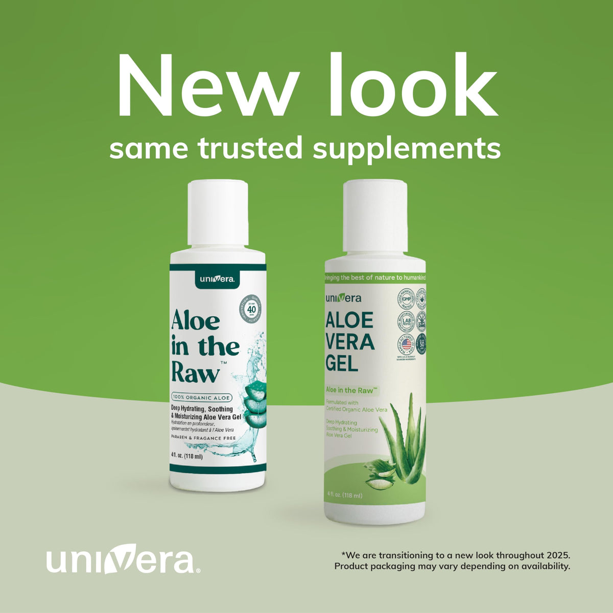 Univera open jar showing clear gel texture and fast-absorbing hydration benefit