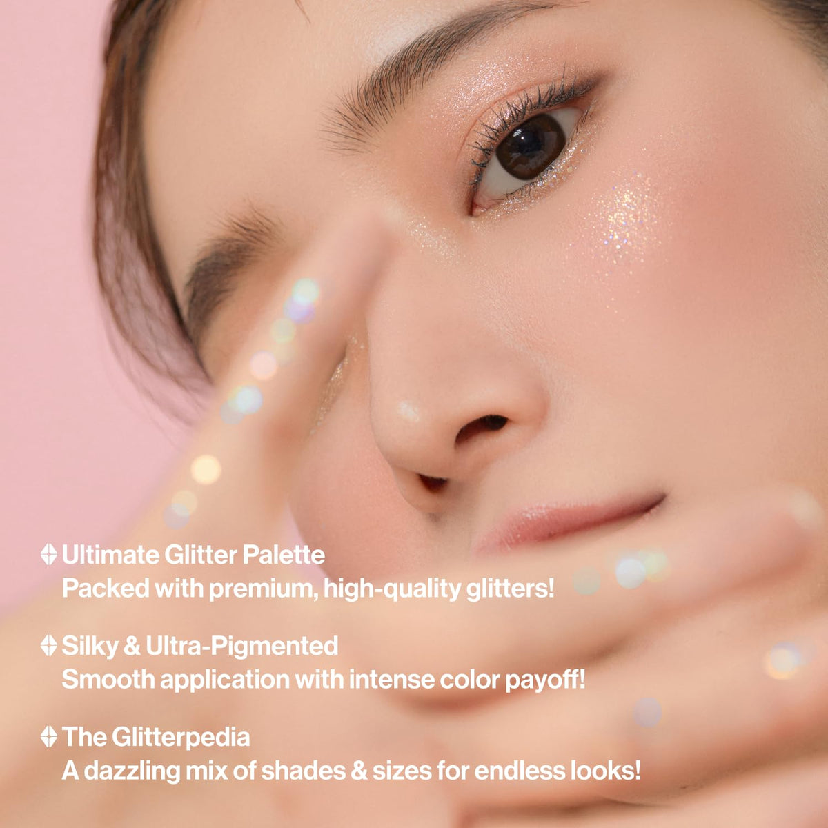 UNLEASHIA close-up chunky glitter texture highlighting bold sparkle payoff