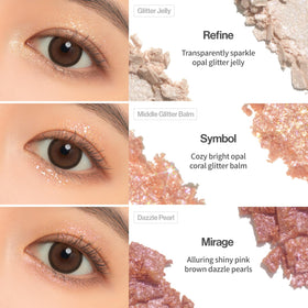 UNLEASHIA on brown eyes demonstrating warm glitters enhancing depth