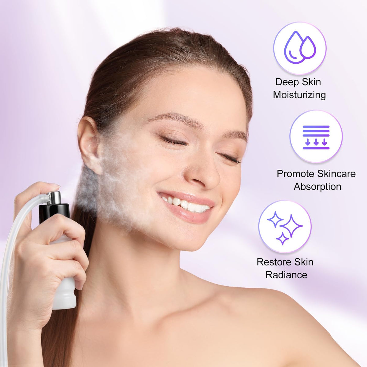 UNOISETION device in use on woman demonstrating safe home exfoliation and clearer pores