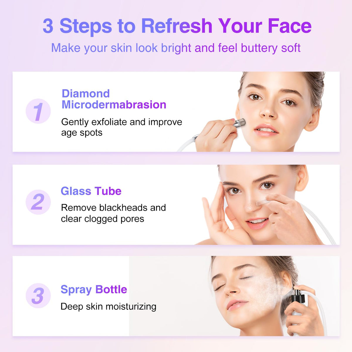UNOISETION stainless steel wands close-up for precise reach and improved jawline cleaning