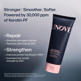 UNOVE before and after hair strand comparison showing smoother, stronger hair