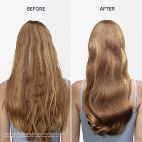 UNOVE before and after hair comparison showing reduced frizz and increased shine benefit