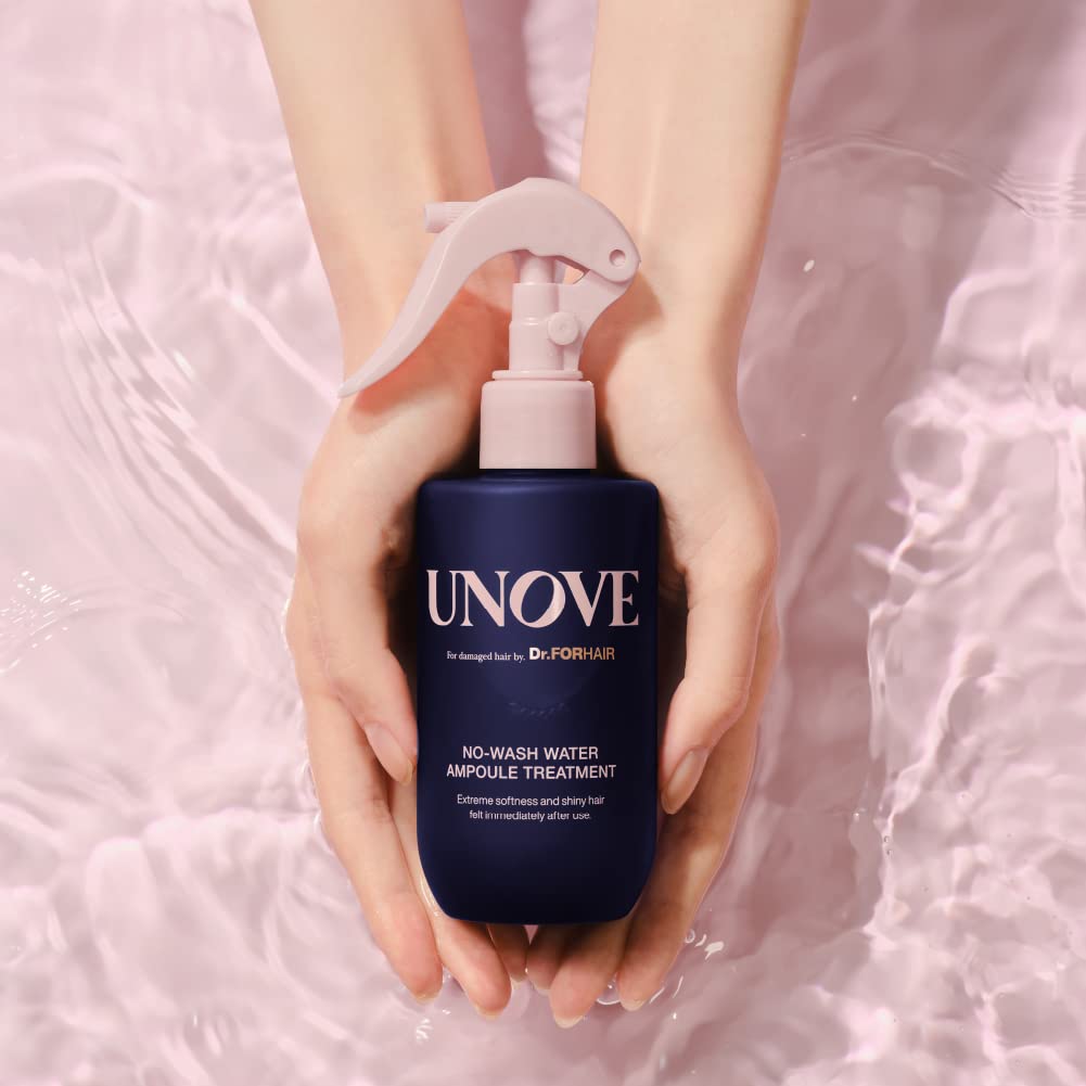 UNOVE bottle next to hand for size comparison, indicating convenient 200ml travel-friendly
