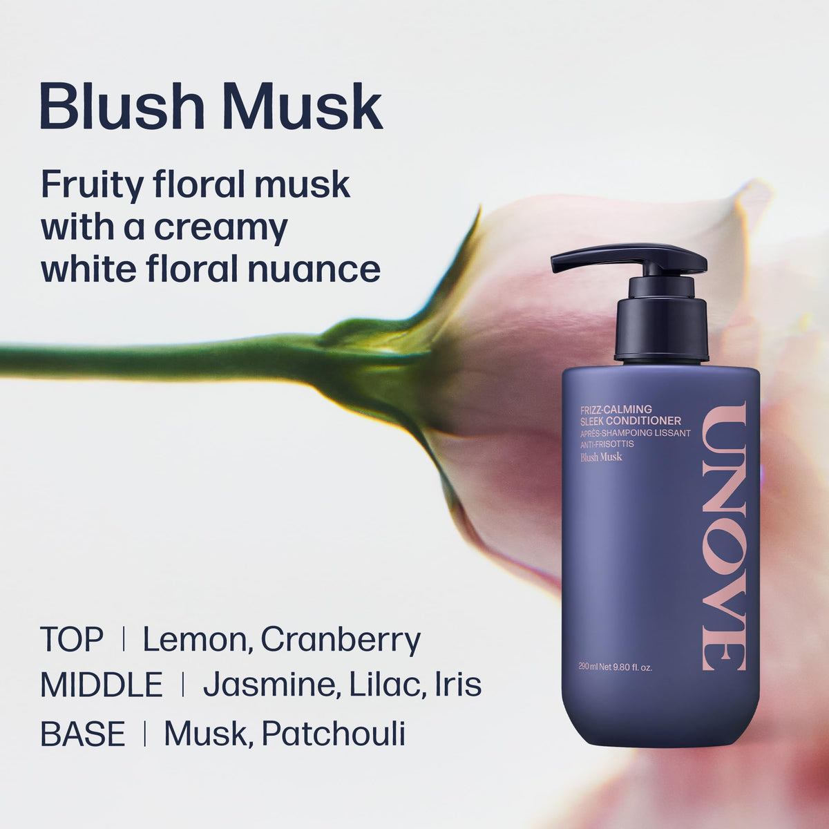 UNOVE conditioned hair styled with glossy smooth finish and reduced frizz