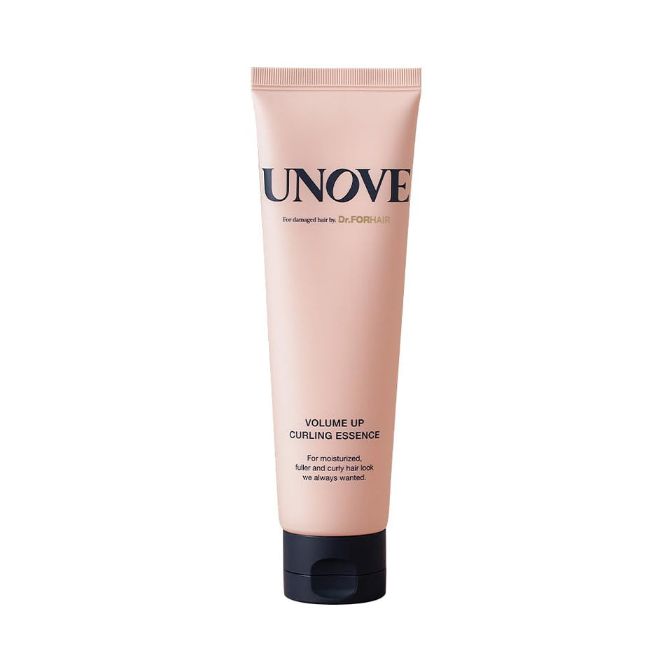 UNOVE front bottle showing curling essence and lightweight volume benefit