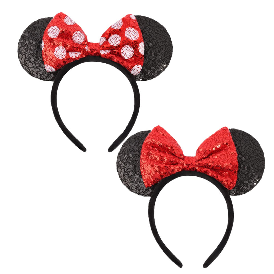 UNSPAZ red sequin headband front view showing bright sparkle and bold bow