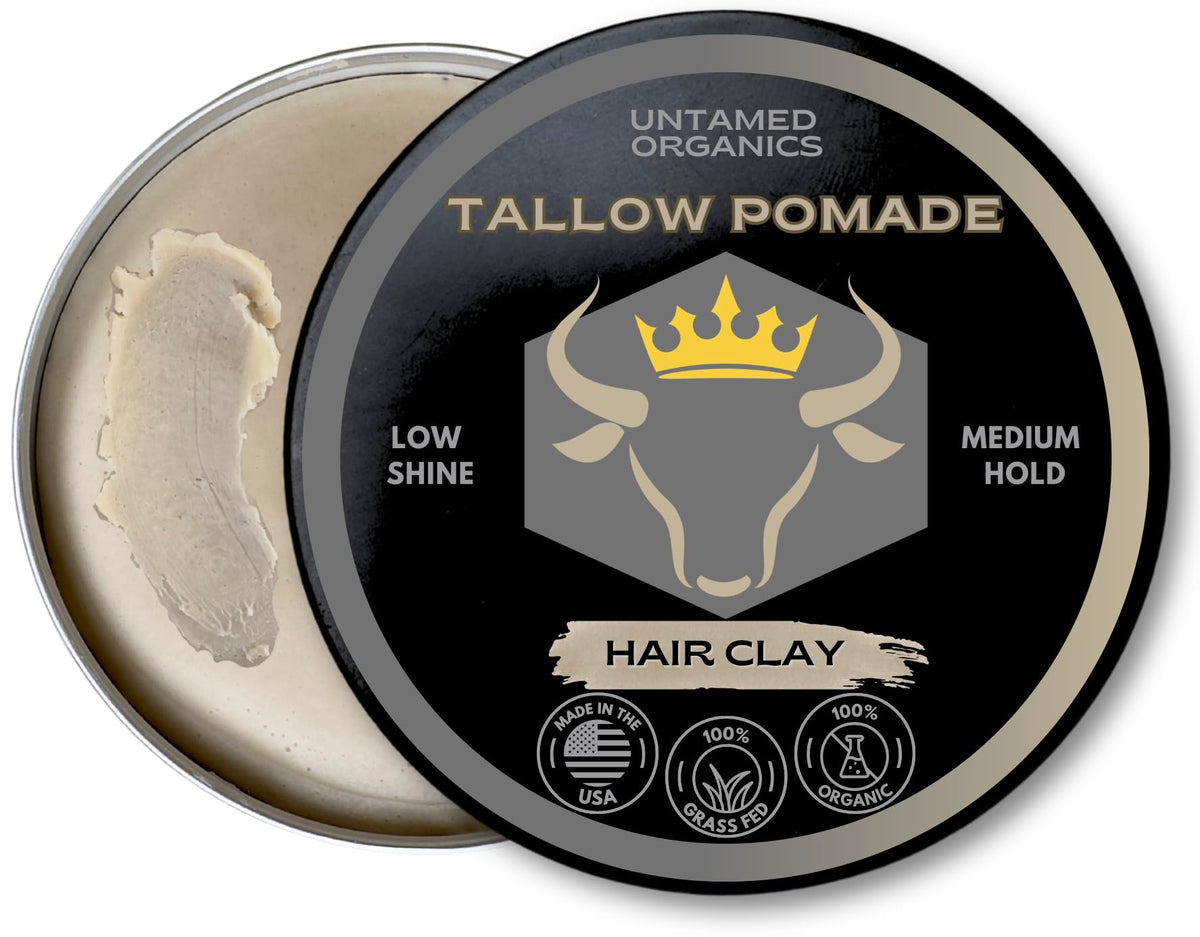 Untamed Organics front packaging showing tallow clay jar and sustainable box