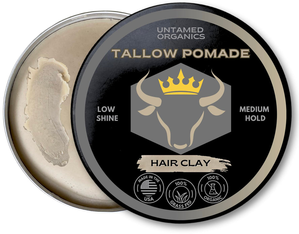 Untamed Organics front packaging showing tallow clay jar and sustainable box