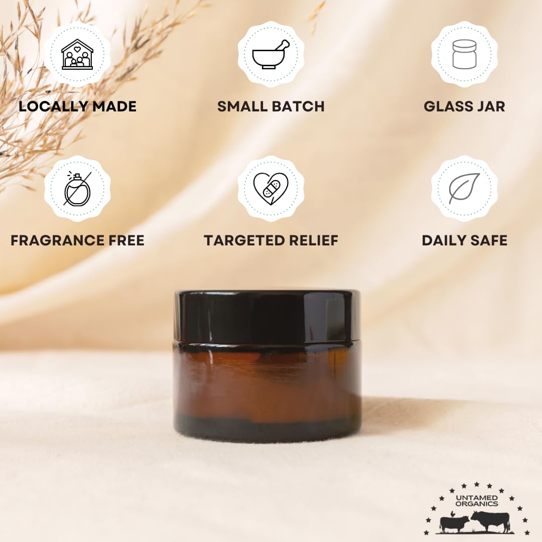 Untamed Organics raw honey and beeswax display, emphasizing natural ingredients benefit