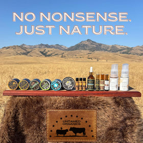 Untamed Organics lifestyle bathroom shelf showing everyday use and simple routine benefit