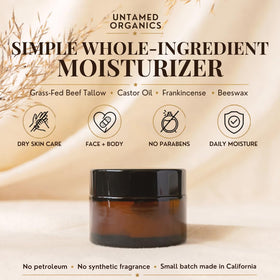 Untamed Organics open tin showing smooth tallow texture for easy spreadability