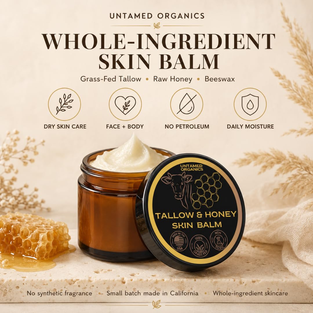 Untamed Organics balm applied to hand, demonstrating quick smoothing benefit