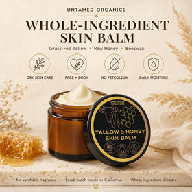 Untamed Organics balm applied to hand, demonstrating quick smoothing benefit