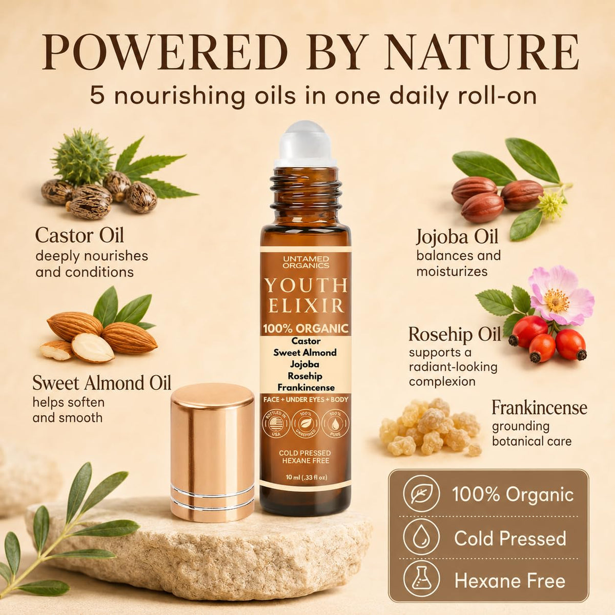 Untamed Organics roller ball close-up demonstrating smooth mess-free application benefit