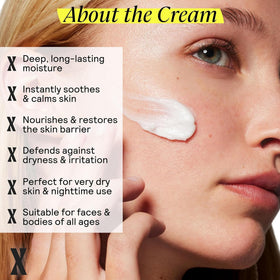Applying Untoxicated moisturizer to face for calming hydration and comfort