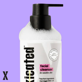 Untoxicated bottle on bathroom sink in bright setting conveying everyday gentle routine
