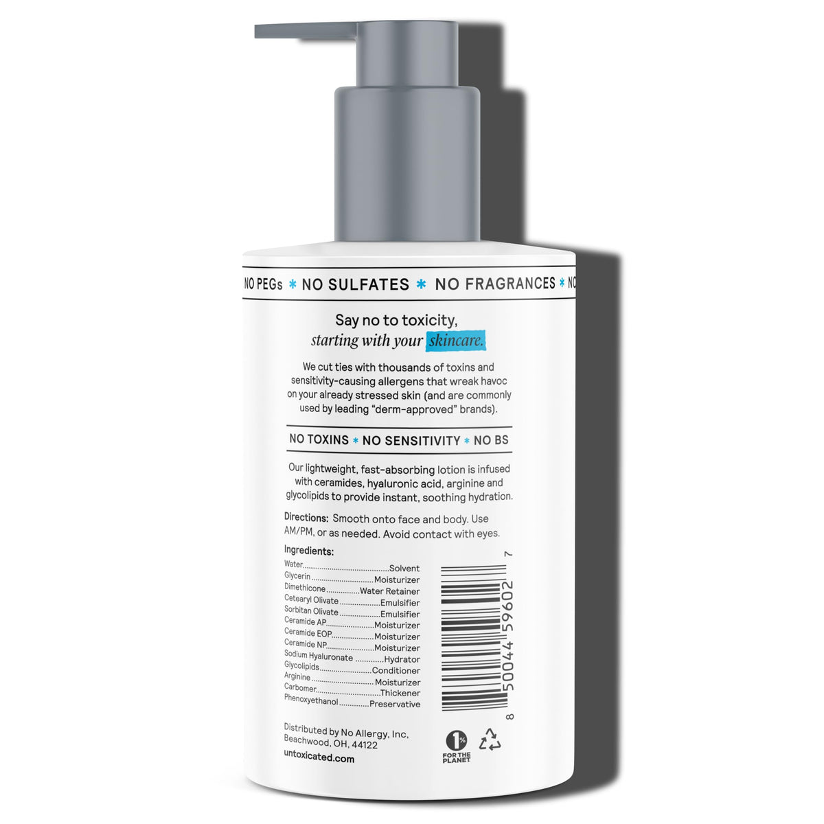 Untoxicated pump dispensing lotion texture for quick-absorbing hydration