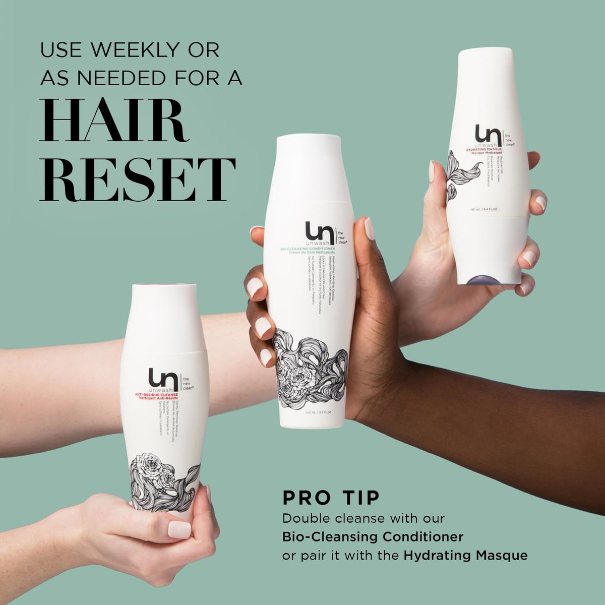 unwash application on wet hair in shower for effective buildup removal
