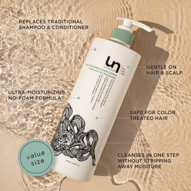 unwash pump and label detail focusing on ingredient callouts and clarity