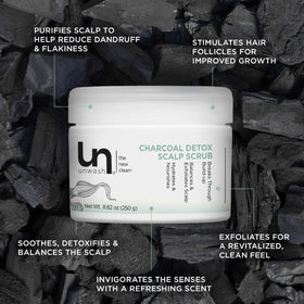 unwash charcoal scrub texture close-up showing exfoliant clarity benefit