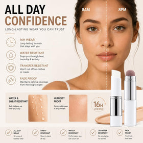 UOIULC applying stick to cheek, targeted coverage for redness and spots