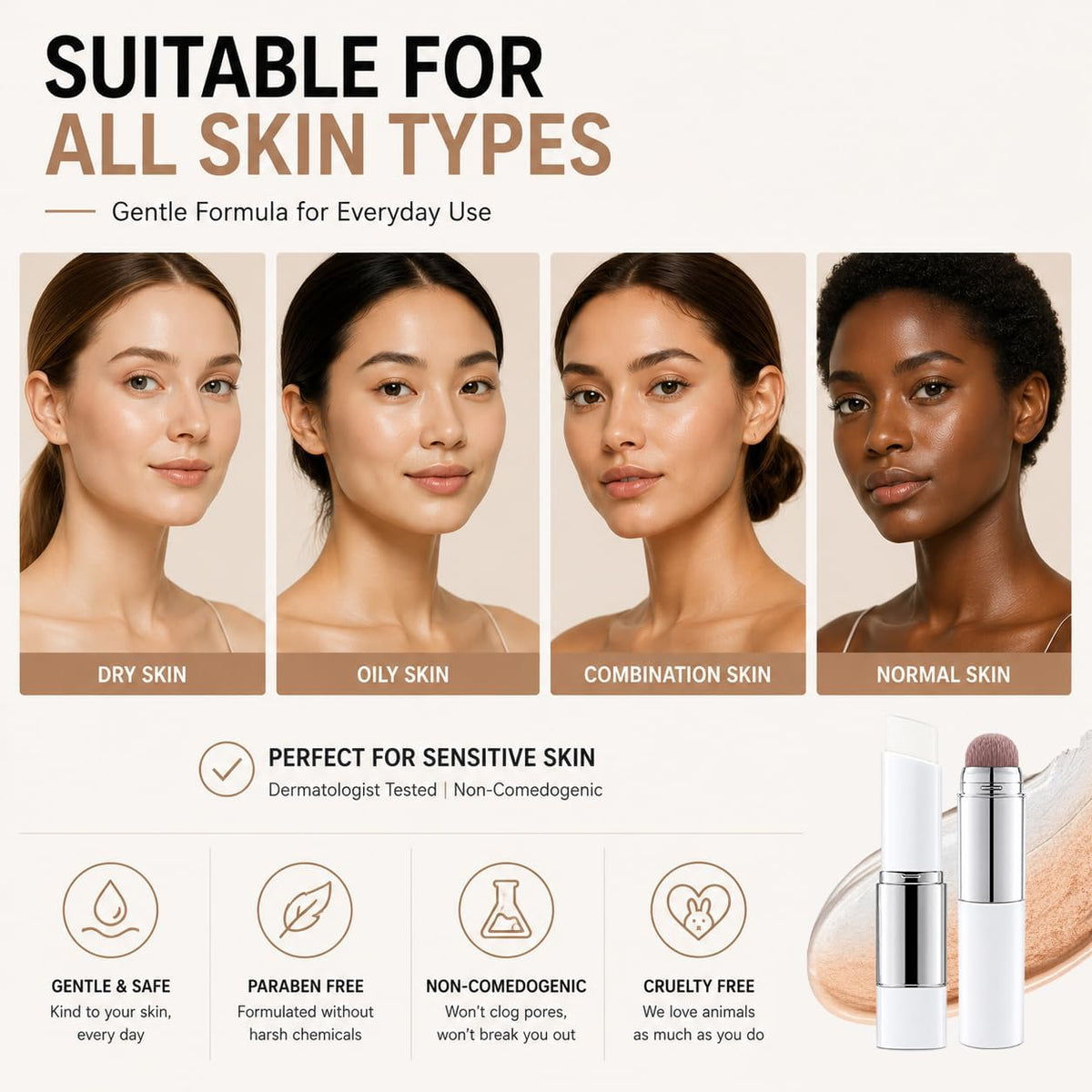 UOIULC blended finish on skin, dewy natural coverage that looks seamless