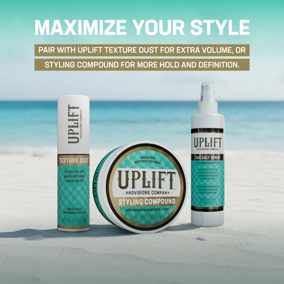 Uplift Provisions bottle held in hand demonstrating 5.5 oz scale
