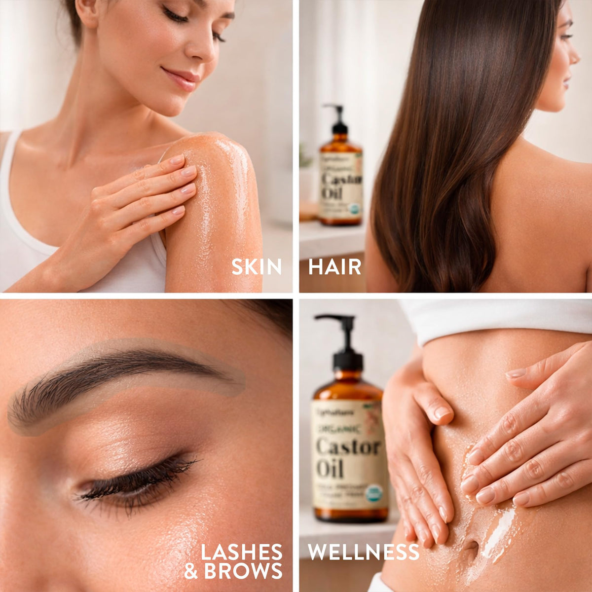 UpNature mascara wand applying oil to brows for precise grooming benefit