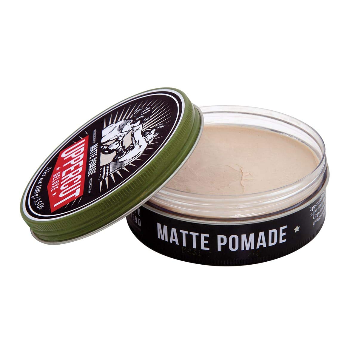 UPPERCUT DELUXE open jar texture close-up showing creamy, easy-to-work pomade