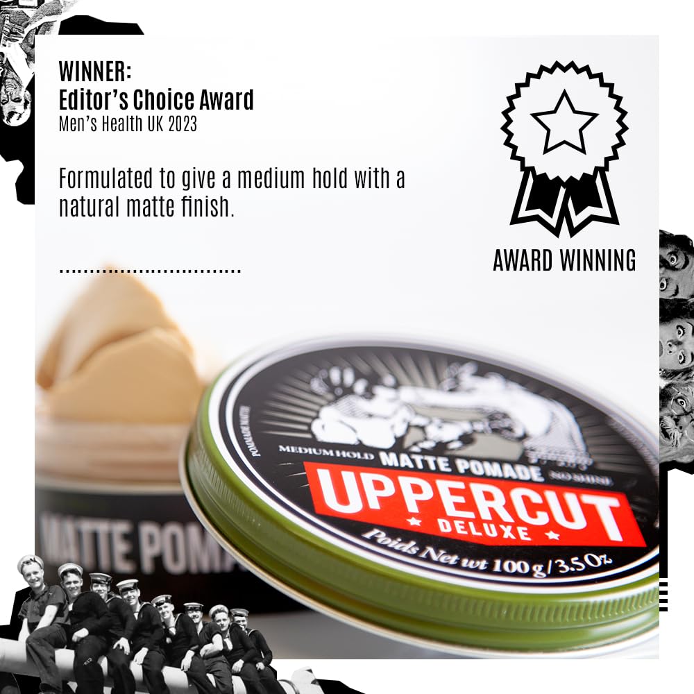 UPPERCUT DELUXE size comparison with everyday items showing compact 3.5 oz jar