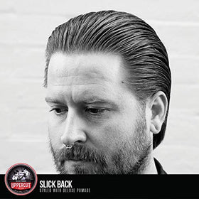UPPERCUT DELUXE styled pompadour highlight showing volume retention and glossy look