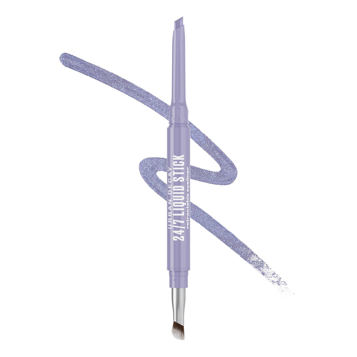 Urban Decay front view of Metallic Denim Wash eyeliner showing packaging and color benefit
