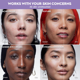 Urban Decay model wearing foundation illustrating natural matte finish benefit