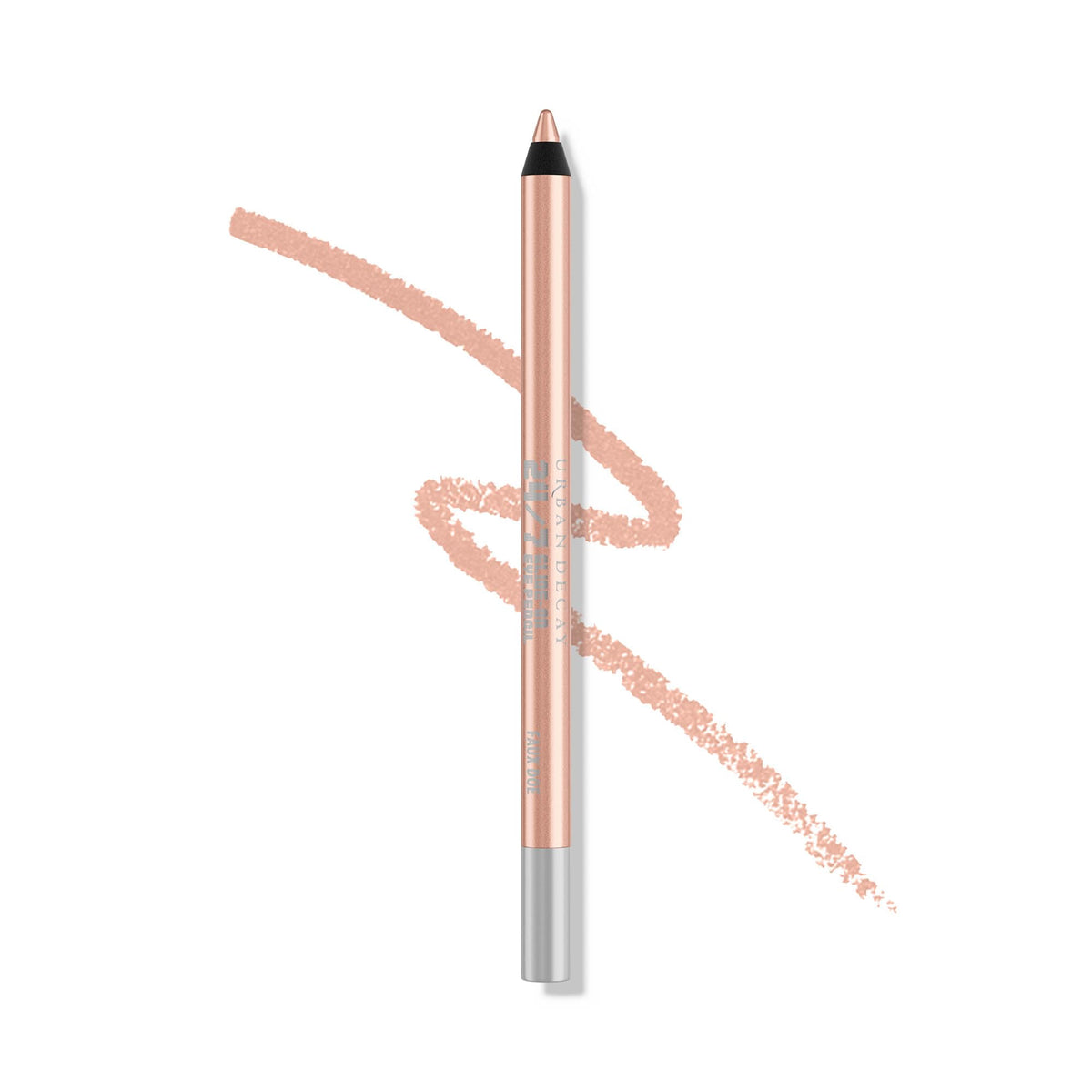 Urban Decay front packaging of Faux Doe eyeliner showing slim pencil and cap with brand benefit of long wear