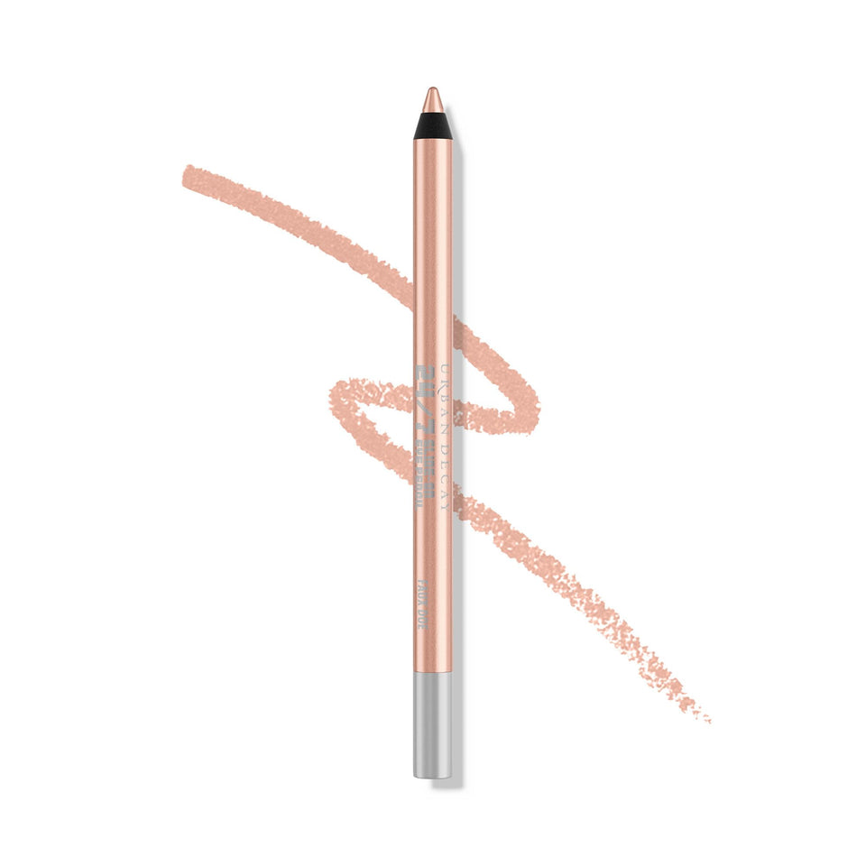 Urban Decay front packaging of Faux Doe eyeliner showing slim pencil and cap with brand benefit of long wear