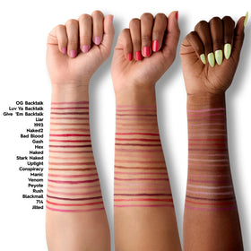 URBAN DECAY filled lips on model wearing Luv Ya Backtalk, longlasting definition