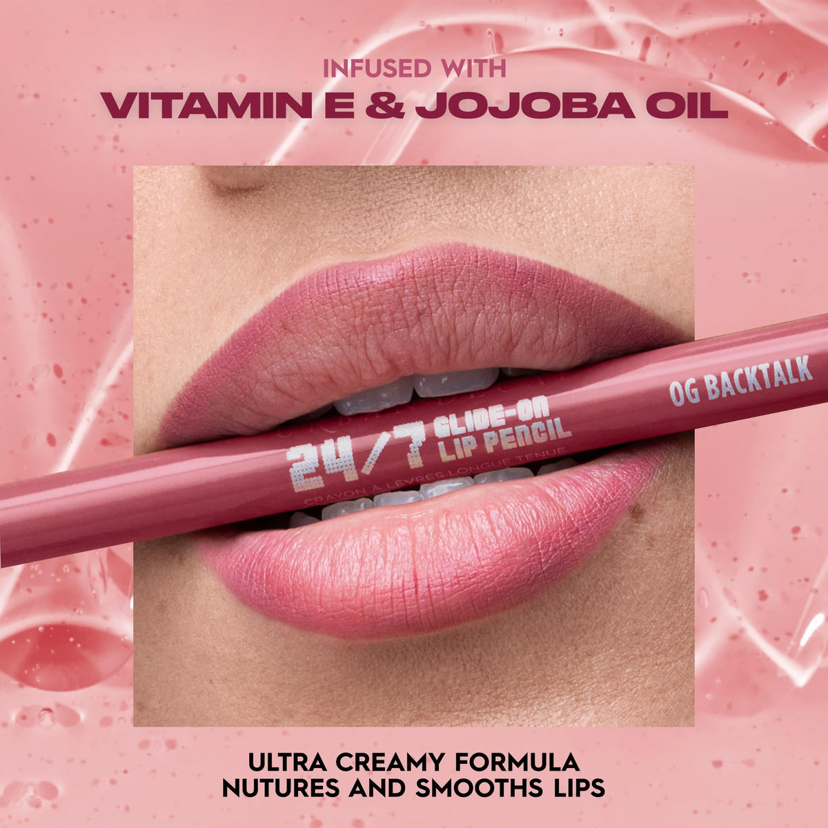 URBAN DECAY lip pencil layered with gloss, prevents feathering and boosts wear