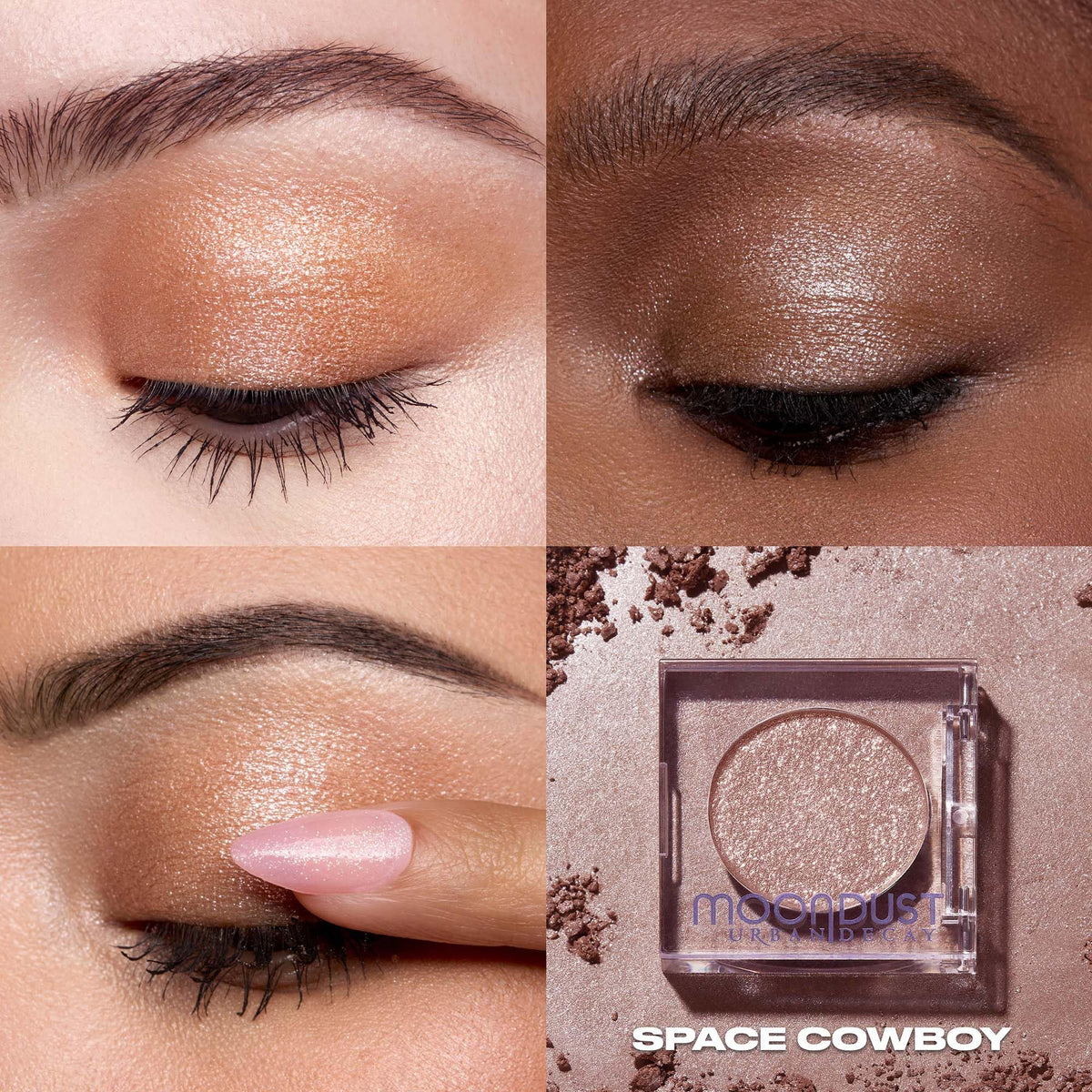 Urban Decay Moondust close-up texture highlighting micro-fine glitter benefit: smooth, chunk-free shimmer